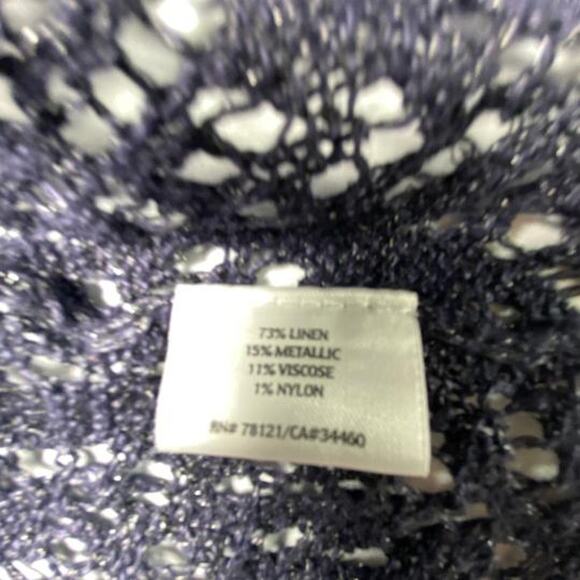 Eileen Fisher Open Knit Cardigan Med Linen Blend Metallic Coastal Cottage Style - Picture 9 of 14